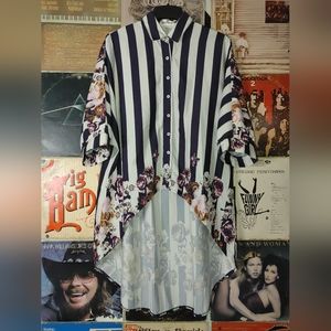 BiuBiu floral striped high low blouse
